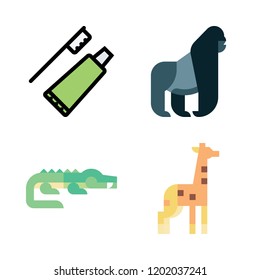 mouth icon set. vector set about toothbrush, gorilla, giraffe and crocodile icons set.