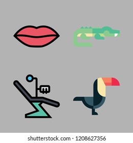 mouth icon set. vector set about dentist, toucan, lips and crocodile icons set.