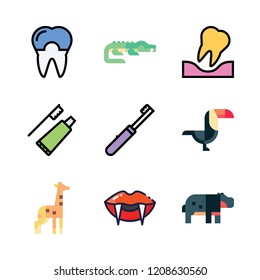 mouth icon set. vector set about toothbrush, giraffe, tooth and crocodile icons set.