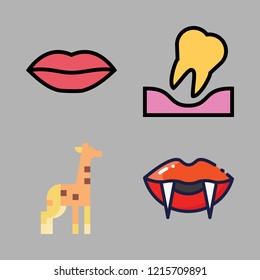 mouth icon set. vector set about lips, giraffe, tooth and vampire icons set.