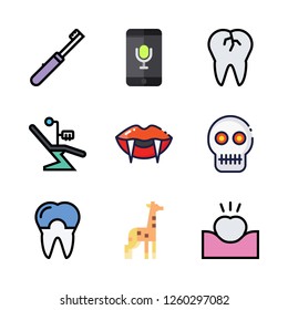 mouth icon set. vector set about tooth, vampire, giraffe and voice recognition icons set.