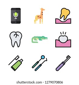 mouth icon set. vector set about crocodile, tooth, giraffe and broken tooth icons set.