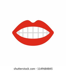 Mouth icon, teeth and lips with red lipstick, simple vector illustration isolated on white background