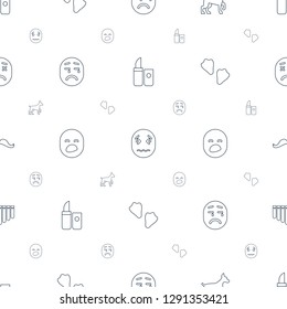 mouth icons pattern seamless white background. Included editable line lipstick, upset emot, dog, yawn emot, animal fang, mustache, harmonica icons. mouth icons for web and mobile.