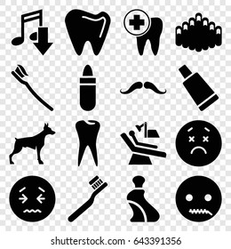 Mouth icons set. set of 16 mouth filled icons such as dog, mustache, lipstick, cream tube, toothbrush, upset emot, tooth, tooth brush, dental care, dental chair