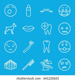 Mouth icons set. set of 16 mouth outline icons such as dog, mustache, lipstick, lips, toothbrush, tooth, dental care 