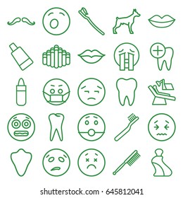 Mouth icons set. set of 25 mouth outline icons such as animal fang, dog, mustache, lipstick, lips, cream tube, toothbrush, tooth, tooth brush, love, dental care, dental chair