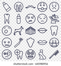 Mouth icons set. set of 25 mouth outline icons such as animal fang, dog, mustache, lipstick, lips, cream tube, toothbrush, tooth, love, dental care, dental chair, harmonica