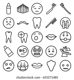 Mouth icons set. set of 25 mouth outline icons such as animal fang, mustache, lipstick, lips, toothbrush, cream tube, tooth, tooth brush, love, dental care, dental chair