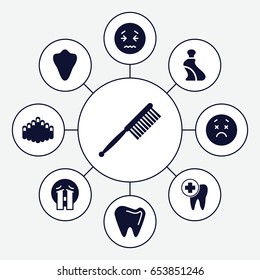 Mouth icons set. set of 9 mouth filled icons such as animal fang, cream tube, toothbrush, upset emot, crying emoji, dental care, tooth