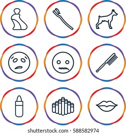 mouth icons set. Set of 9 mouth outline icons such as dog, lipstick, cream tube, toothbrush, tooth brush, love, harmonica, sweating emot