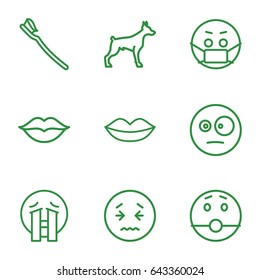 Mouth icons set. set of 9 mouth outline icons such as dog, lips, tooth brush, love, surprised emot, crying emoji, emoji in mask