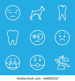 Mouth icons set. set of 9 mouth outline icons such as dog, tooth, dental chair, upset emot, surprised emot