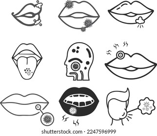 Mouth infection icon set, mouth disease icon set black vector