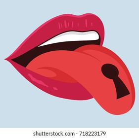 Mouth with keyhole illustration. Silence vector design