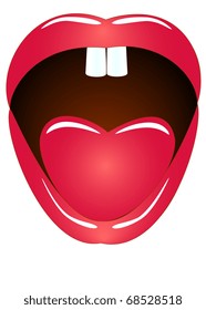 Mouth with language in the form of heart and two teeth