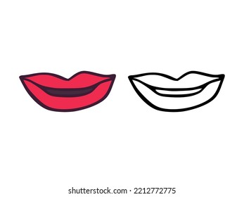 Mouth or lips in cartoon and outline style isolated on white background