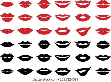 Mouth lips icon in flat set vector for apps or website woman girl lips shape design kissing Beauty concept. Trendy style isolated on transparent background Concept of sexy and beautiful lips