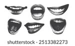 Mouth and lips in scream, for grunge punk y2k collage design, with monochrome photocopy effect, Stipple halftone brutalist retro design elements
