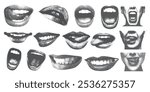 Mouth and lips in scream, for grunge punk y2k collage design, with monochrome photocopy effect, Stipple halftone brutalist retro design elements
