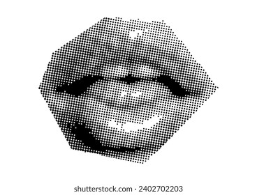 Mouth and lips, smile, tongue, dots Punk y2k black and white collage elements
