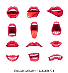 Mouth Lips And Tongue Smile Vector Emoji Icons