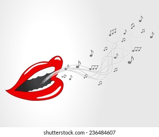 Mouth, lips - vector, music, sing, notes