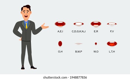 Mouth lip-sync set for animation. Character lips talking expression sheet.