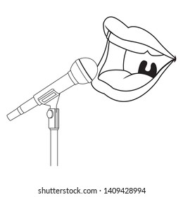 mouth and microphone icon cartoon black and white vector illustration graphic design