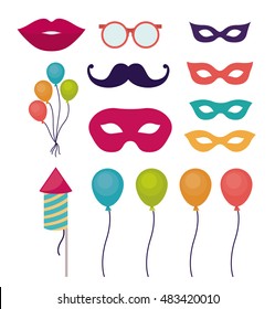 mouth mustache glasses balloons fireworks and mask icon. Festival and carnival season theme. Colorful design. Vector illustration
