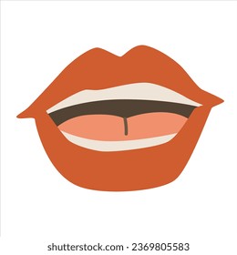 Mouth open, talking mouth with red lips. View straight ahead. Flat vector illustration, eps10