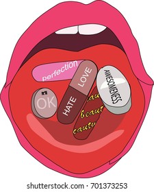 mouth with pills