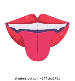 Mouth pop art tongue out on white background.