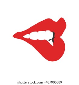 Mouth red lips isolated vector illustration