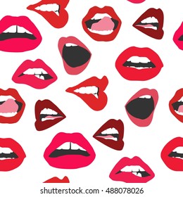 Mouth red sexy lips vector seamless pattern background