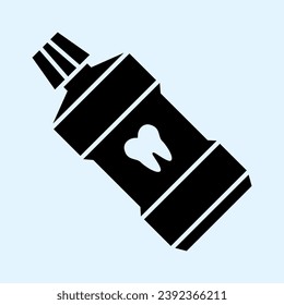 Mouth rinse solid icon. Mouthwash in tube bottle with tooth sign. Health care vector design concept, glyph style pictogram on white background, use for web and app. Eps 10
