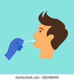 Mouth saliva test using swab concept vector illustration. COVID-19 Coronavirus or DNA test. Doctor keep saliva sample from patient.
