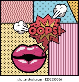 mouth saying oops pop art style