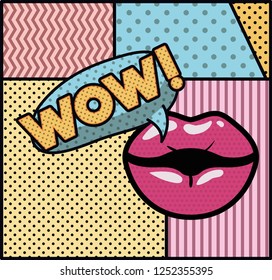 mouth saying wow pop art style