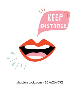 Mouth says KEEP DISTANCE. Health care poster. Tips for prevention corona virus