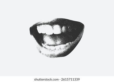 Mouth in scream for a halftone stipple effect and grunge punk y2k collage design. Elements in stipple halftone brutalist retro design