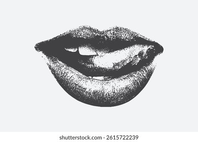 Mouth in scream for a halftone stipple effect and grunge punk y2k collage design. Elements in stipple halftone brutalist retro design
