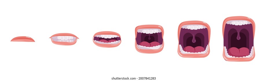 Mouth set close silence emotion to open screaming expression. Body language design element for social media messaging or advertisement concept vector illustration isolated on white background