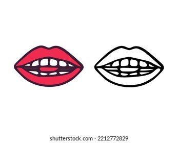 Mouth or show tongue in cartoon and outline style isolated on white background