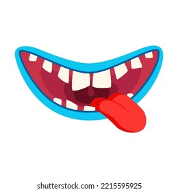 Mouth showing tongue vector illustration. Monster, troll or goblin, tongue and teeth isolated on white background. Fantasy, Halloween, fairy tale concept