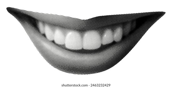 mouth smile isolated on white background retro halftone grunge y2k dotted texture vintage punk crazy cutout collage element for trendy mixed media design lips teeth