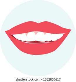 The mouth smiles with white teeth