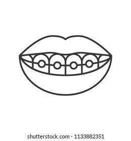 mouth with smiling teeth, mouth with dental braces simple outline icon