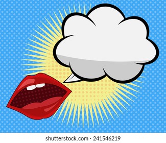 Mouth And Speach Bubble Comic ,Pop Art With Dot  Background Vector