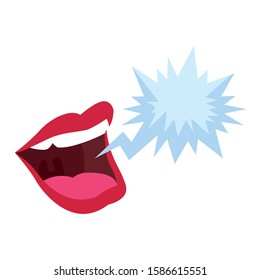 Mouth Speaking With Bubble Speak Icon Over White Background, Vector Illustration